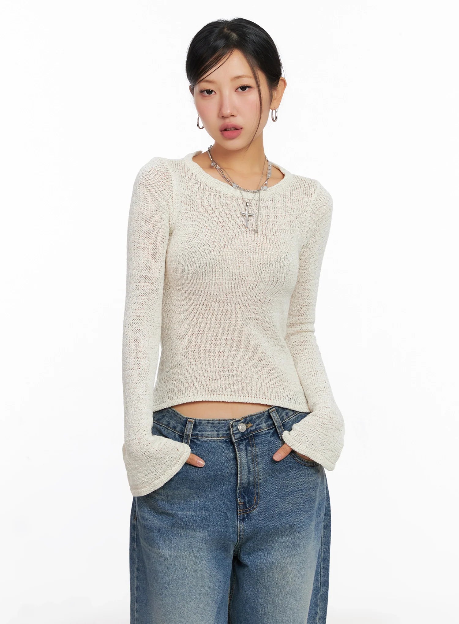lace-up-back-top-ig527 / Light beige