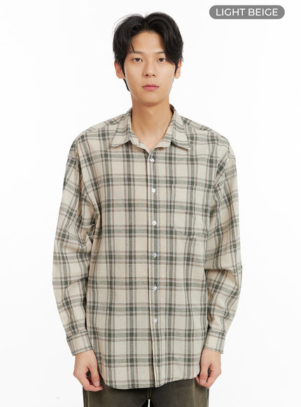 mens-checkered-buttoned-collared-shirt-ia402 / Light beige