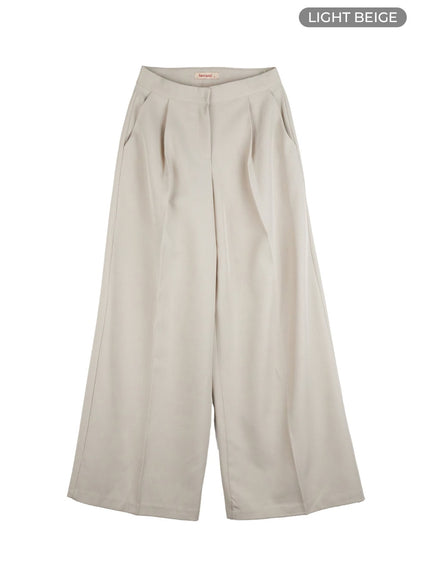 pintuck-wide-leg-tailored-pants-is402 / Light beige
