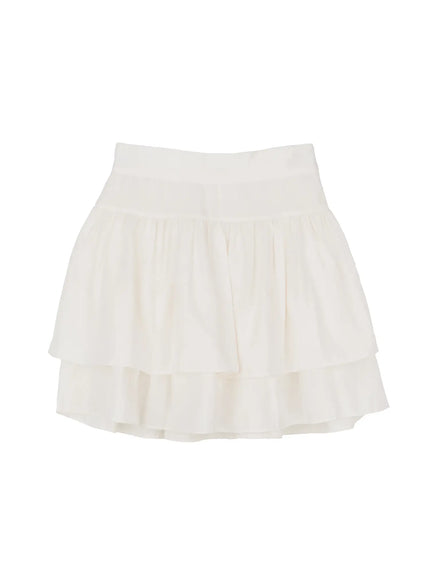 layered-satin-ruffle-skirt-if520 / Light beige