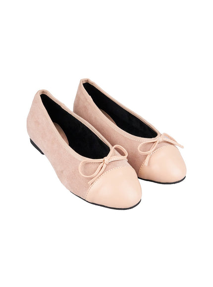 faux-leather-ribbon-flats-ij510 / Light beige