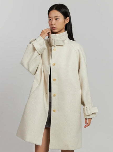 high-neck-knee-length-wool-coat-ij502 / Light beige