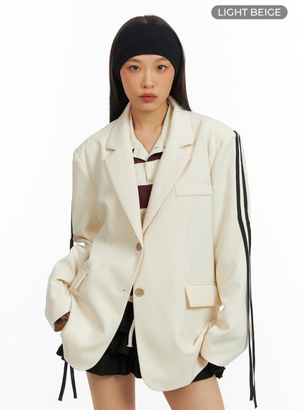 ribbon-strap-sleeve-oversize-blazer-ia417 / Light beige
