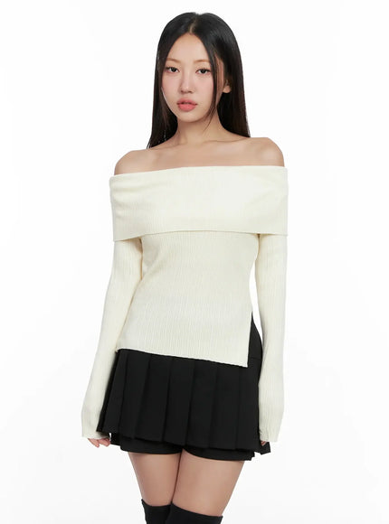 Ribbed Folded Off-Shoulder Top IG527
