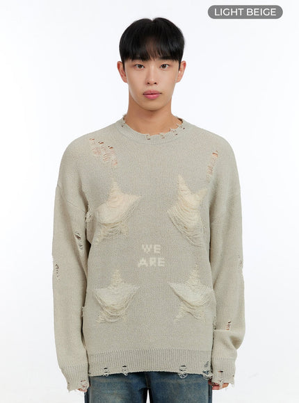 mens-oversized-distressed-sweater-top-ig421 / Light beige