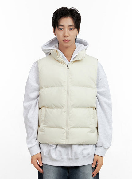 mens-padded-zip-up-vest-in411 / Light beige