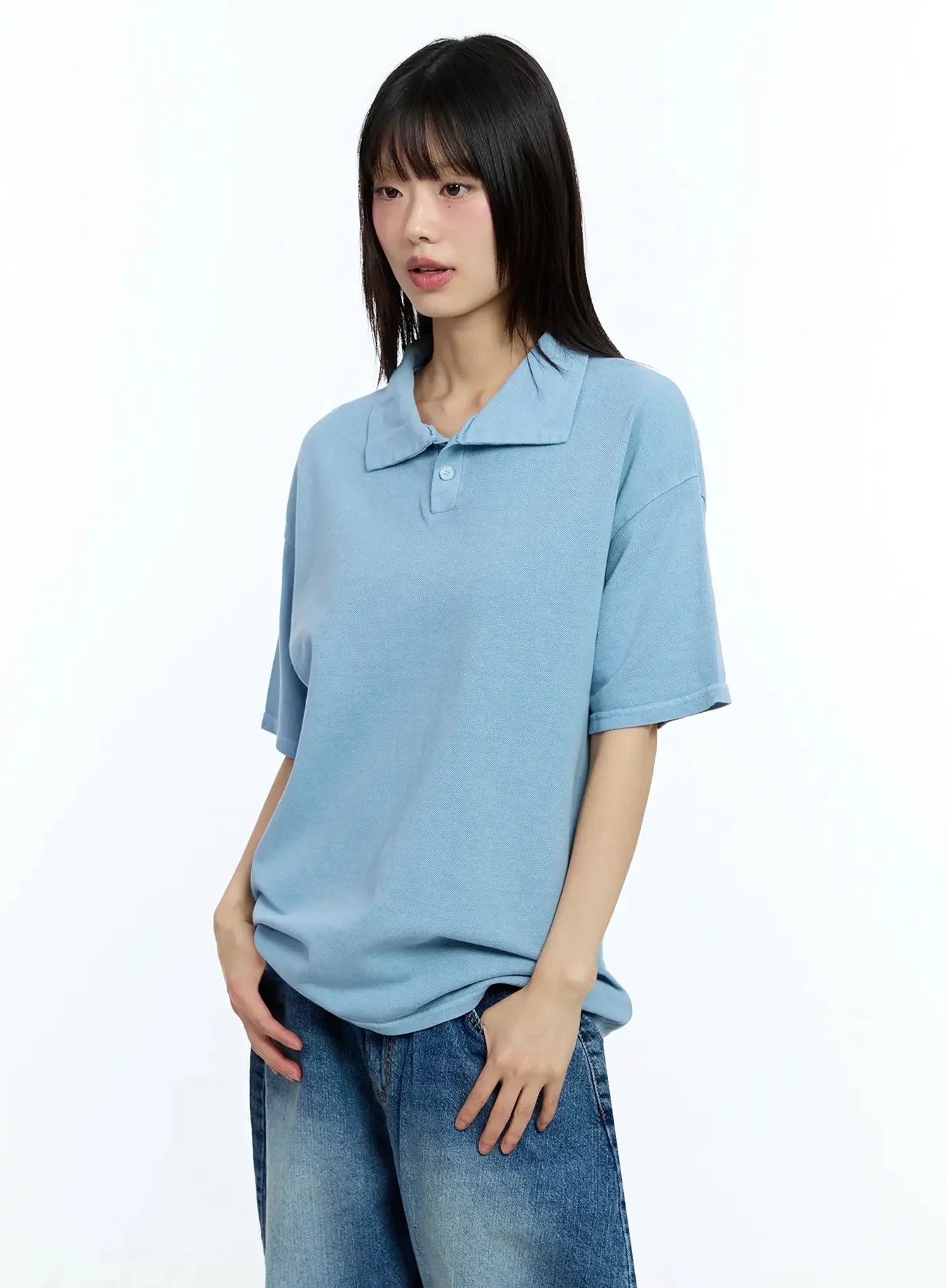 oversized-short-sleeve-polo-shirt-iu523 / Light blue