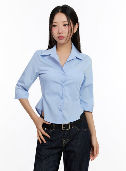 slim-fit-cropped-collared-shirt-iu509 / Light blue