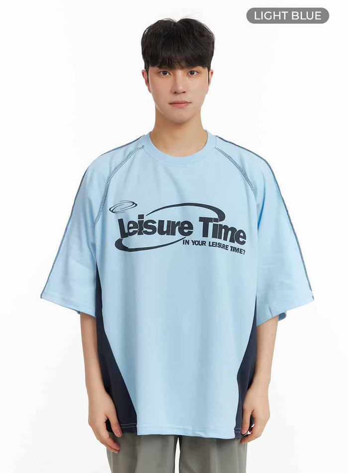 mens-loose-fit-cotton-graphic-t-shirt-ia402 / Light blue