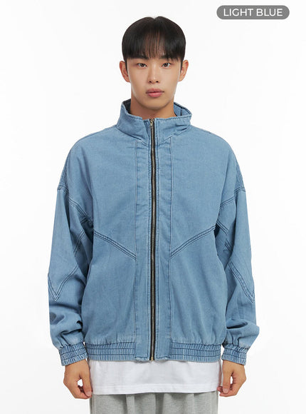 mens-denim-zip-up-washed-jacket-io420 / Light blue