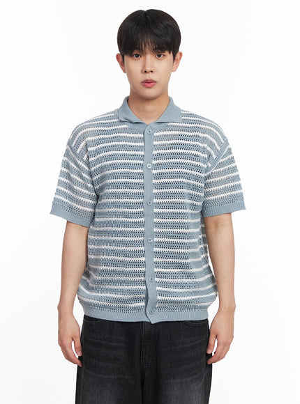 mens-buttoned-short-sleeve-sweater-iy522 / Light blue