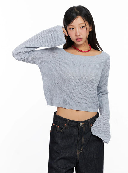 long-sleeve-off-shoulder-knit-ig527 / Light blue