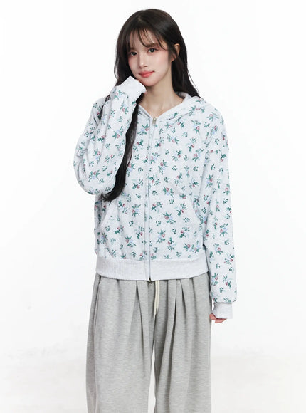 floral-two-way-hoodie-ij529 / Light gray