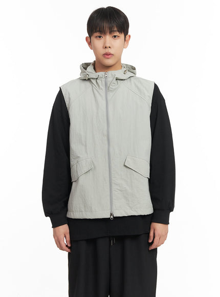 mens-nylon-zip-up-hooded-vest-im517 / Light gray