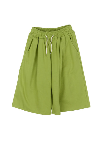 mens-pleated-sweat-shorts-ig512 / Light green