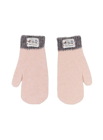 two-tone-doll-patch-mittens-in510 / Light pink