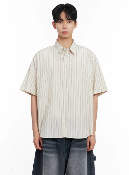mens-striped-button-up-shirt-il504 / Light yellow