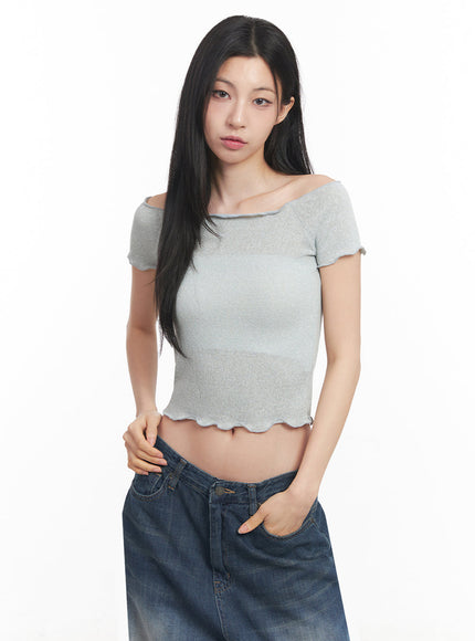 Sheer Frill Off-Shoulder Crop Top IY516
