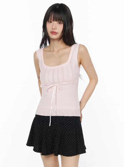 ribbon-knit-sleeveless-top-iy525 / Pink