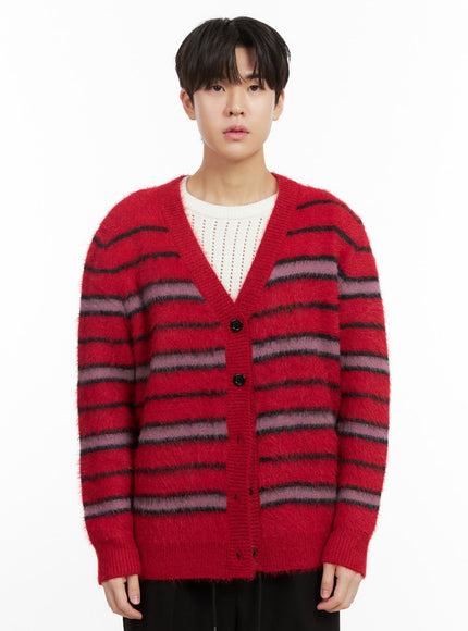 mens-striped-angora-blend-cardigan-ij517 / Red