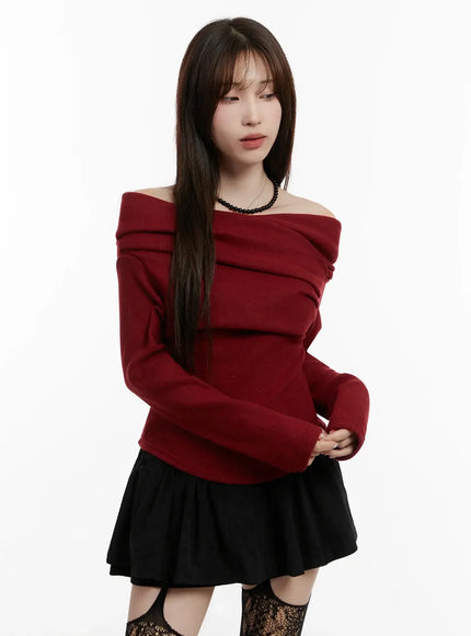 Fleece Off-Shoulder Long Sleeve Top IJ521