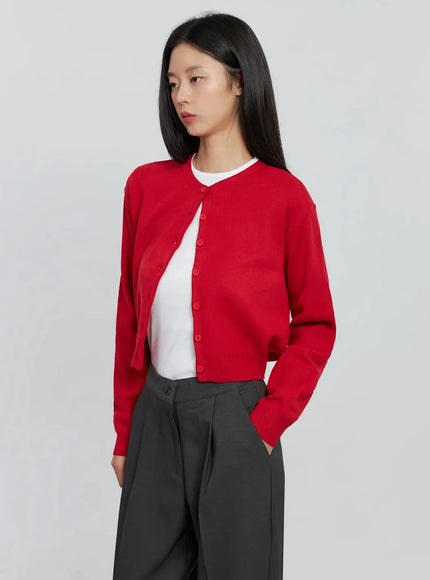 casual-button-up-cardigan-in507 / Red