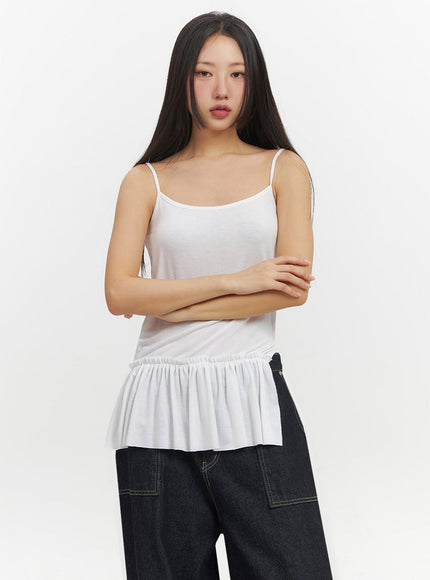 ruffle-layered-camisole-top-if510 / White