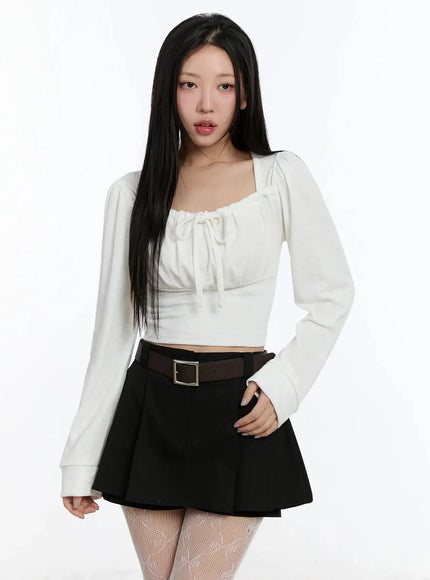 square-neck-ribbon-long-sleeve-top-im513 / White