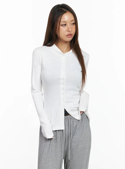 shane-button-slim-fit-hooded-cardigan-iy515 / White