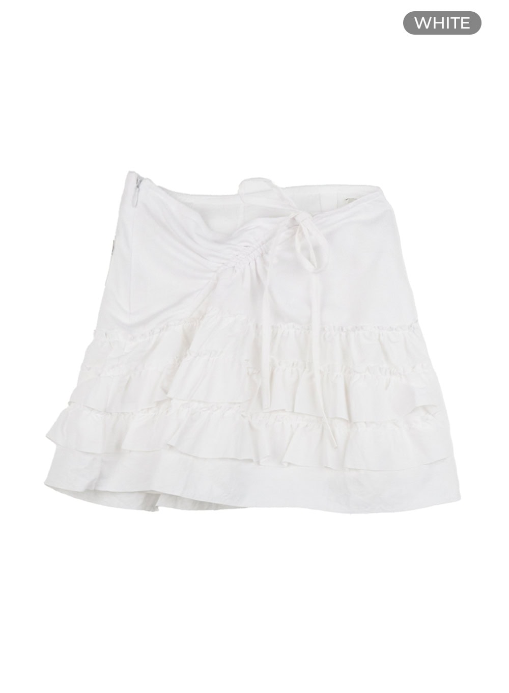 shirred-ribbon-frill-mini-skirt-ig405 / White