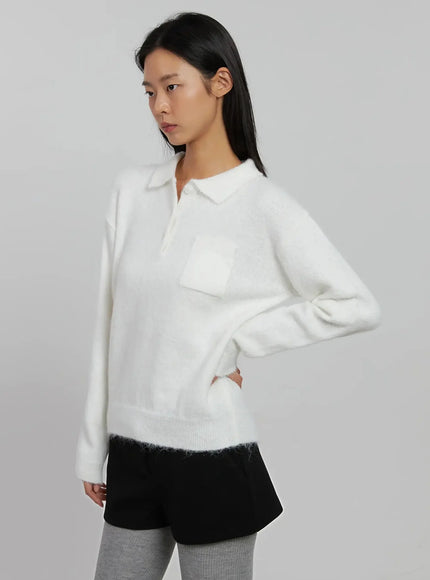half-button-collar-sweater-ij509 / White