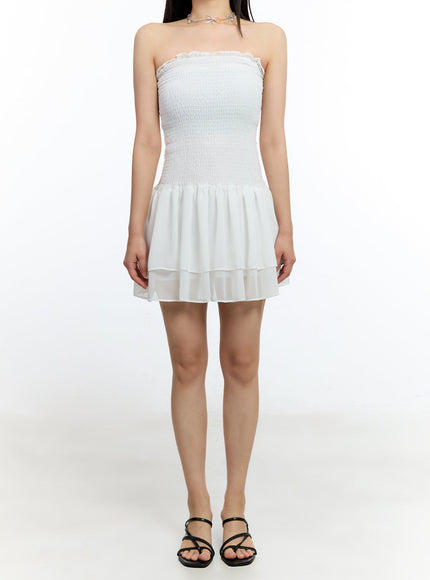 frill-strapless-tube-mini-dress-iu503 / White