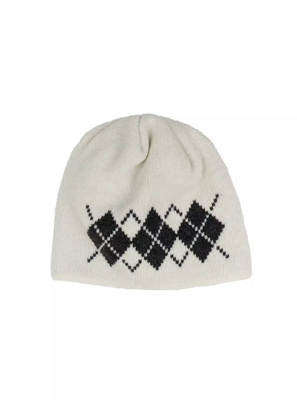 argyle-knit-beanie-id525 / White