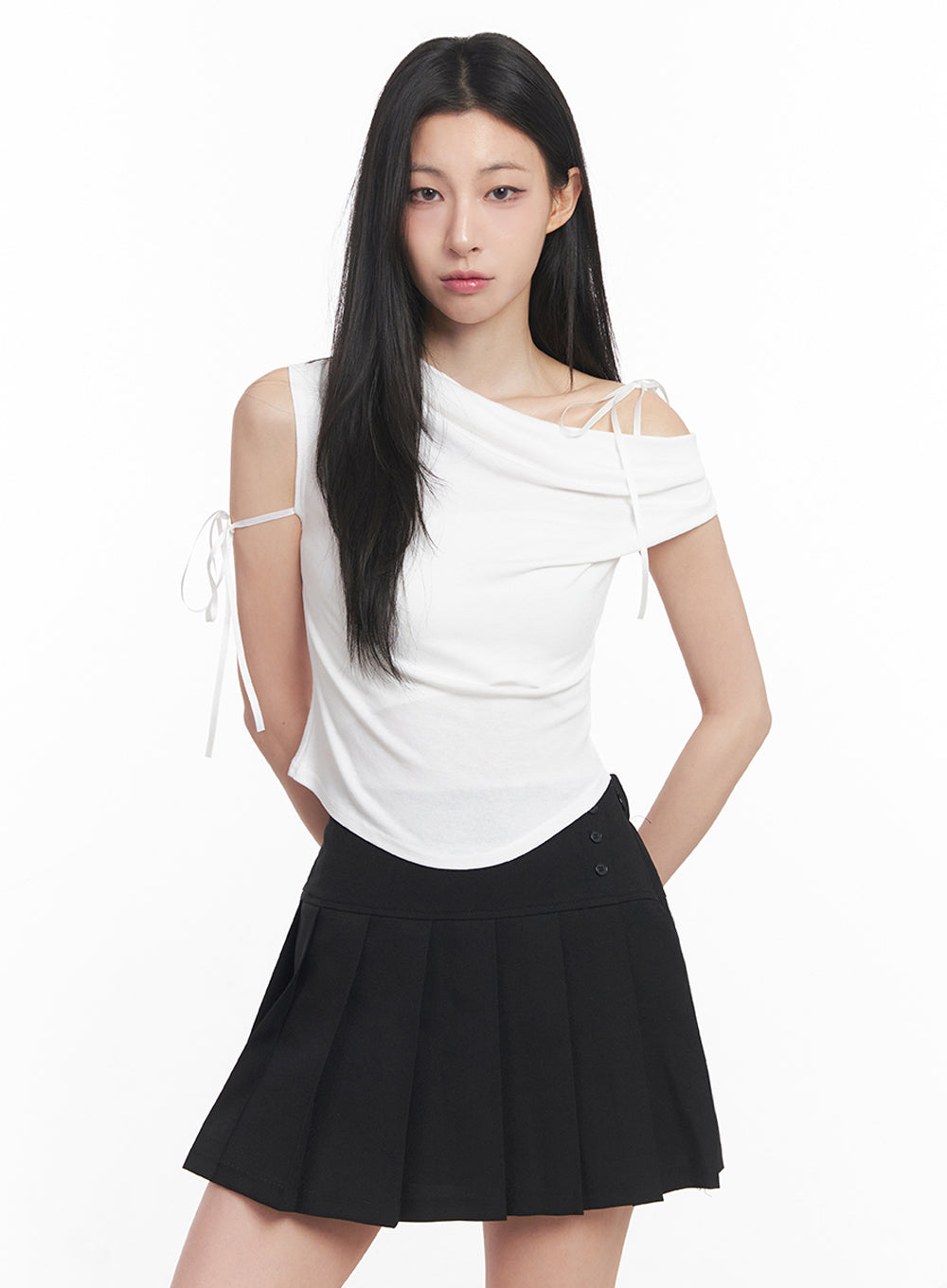 ribbon-one-shoulder-crop-top-iy516 / White