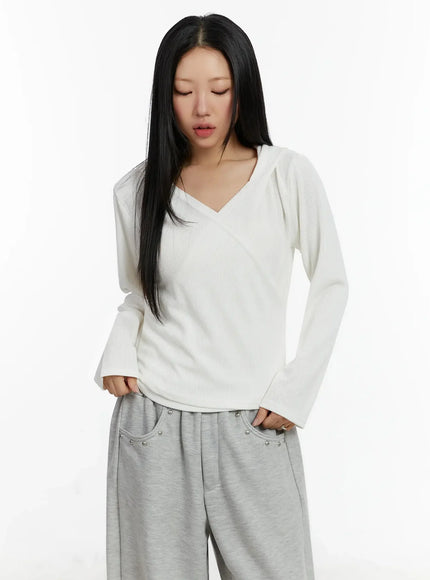 ribbed-wrap-hoodie-top-id525 / White