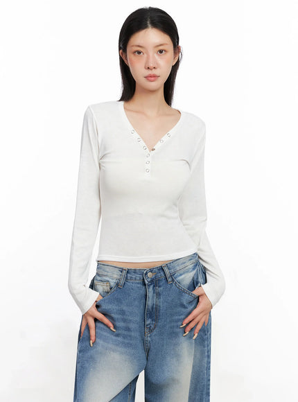 slim-fit-long-sleeve-henley-tee-is515 / White