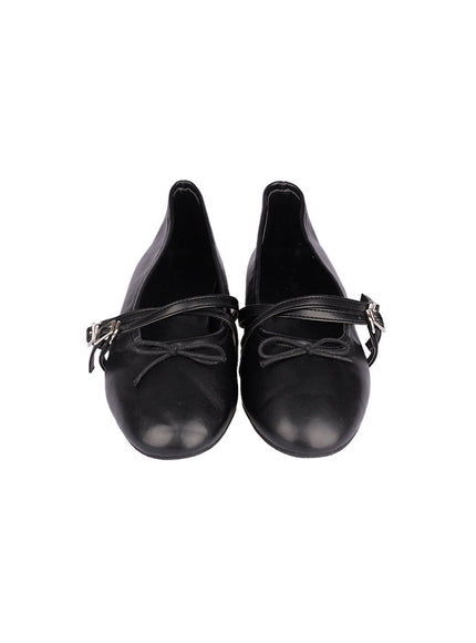 Double Buckle Faux Leather Flats IM513