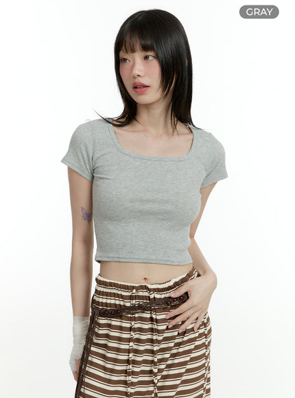 basic-square-neck-slim-crop-top-cl426 / Gray