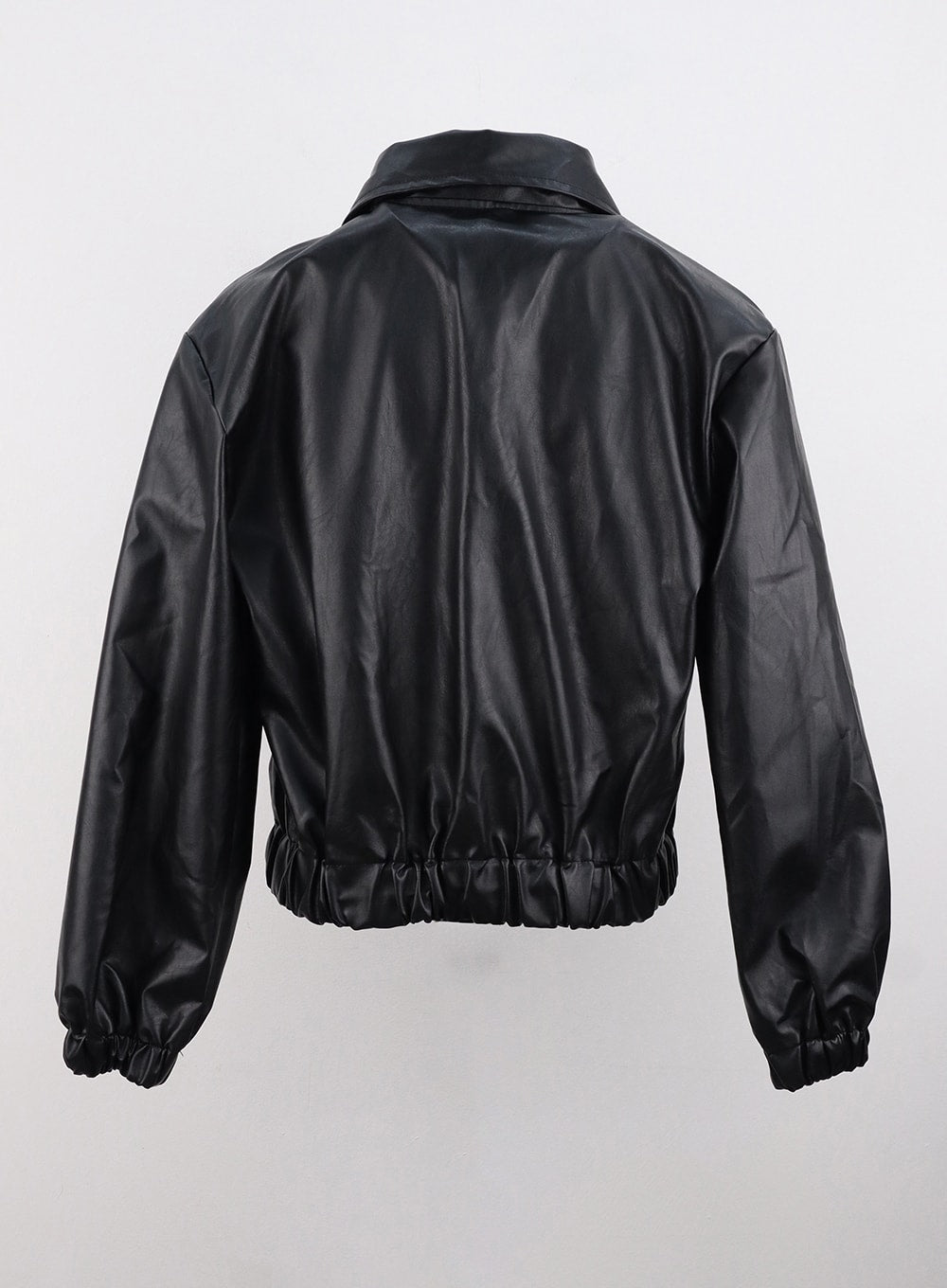 Faux Leather Cropped Bomber Jacket Black