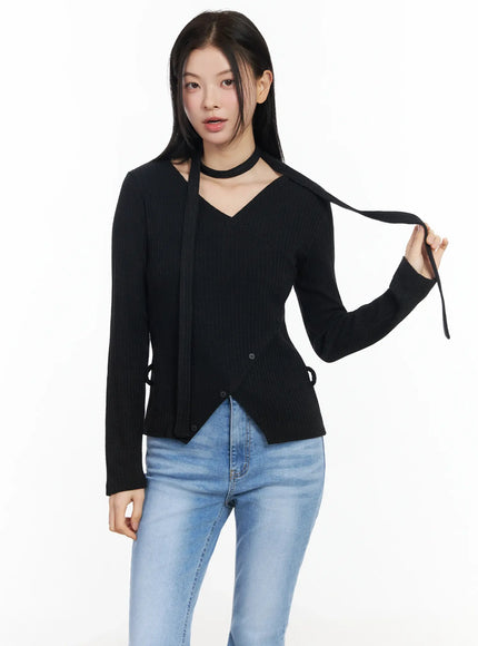 chic-v-neck-ribbed-knit-top-set-im524