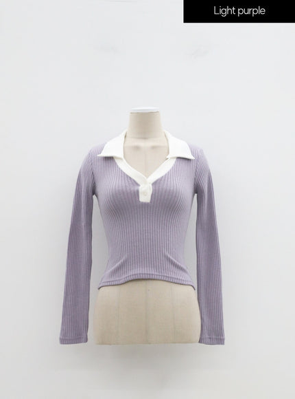 Ribbed Knit V-Neck Top IM323