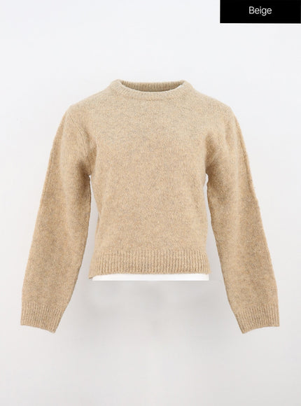 crew-neck-knit-sweater-in308 / Beige