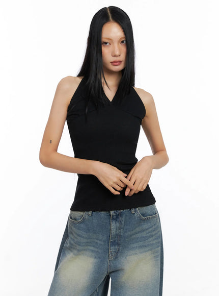ribbed-halter-sleeveless-top-co517 / Black