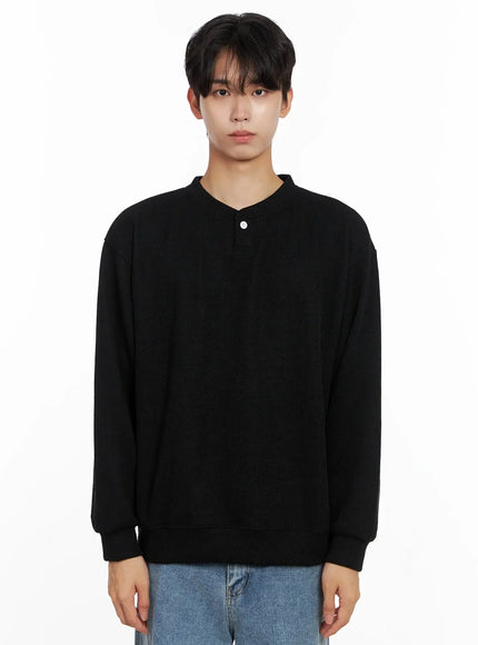 mens-henley-neck-sweatshirts-io516 / Black