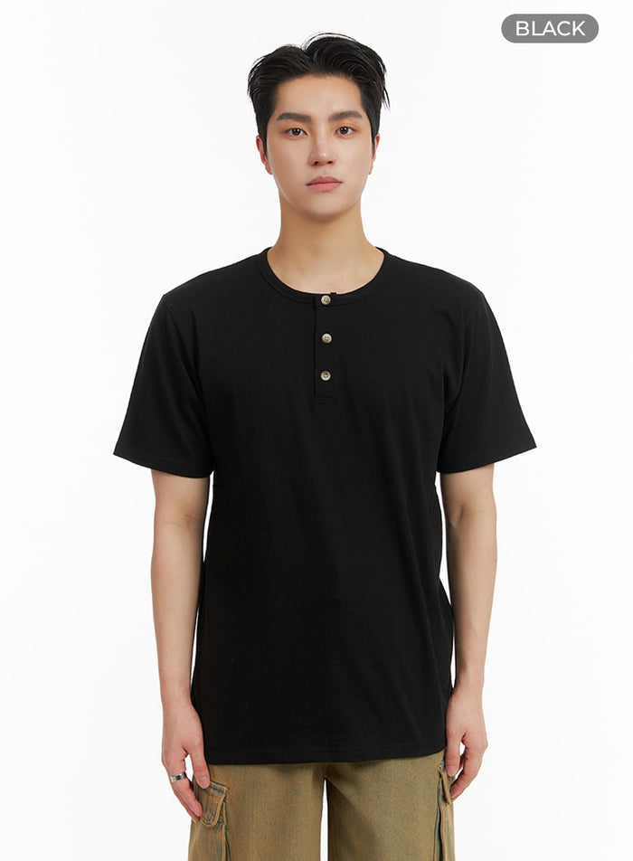 mens-quarter-button-up-cotton-t-shirt-ia401 / Black