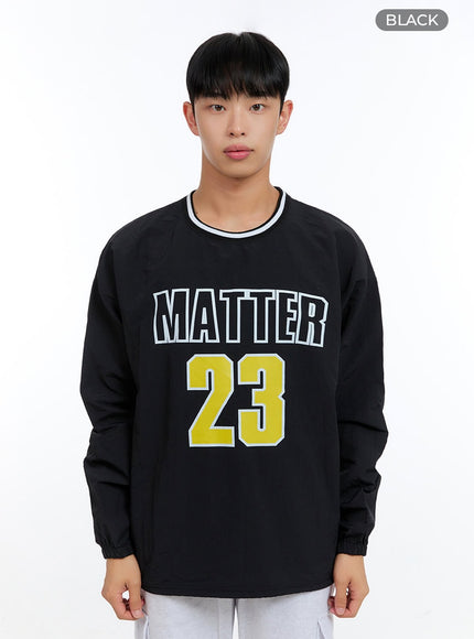 mens-lettering-round-neck-sweatshirt-ig421 / Black