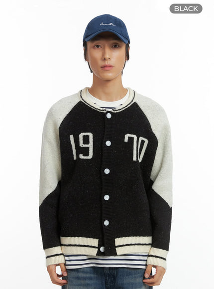 mens-varsity-cardigan-io417 / Black