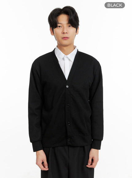 mens-simple-button-up-cardigan-ia402 / Black