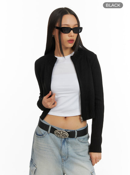 crop-zip-up-mock-neck-sweater-ia417 / Black