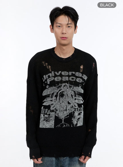 mens-destroyed-graphic-knit-ig428 / Black